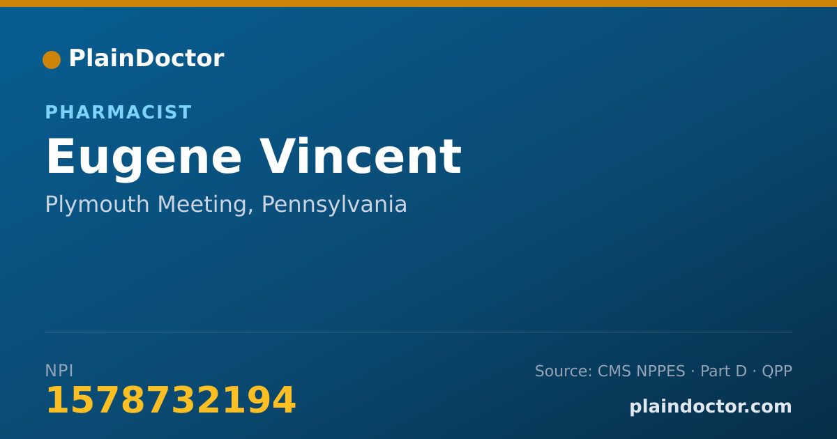 Shareable card for Eugene Vincent - Pharmacist, Plymouth Meeting, PA