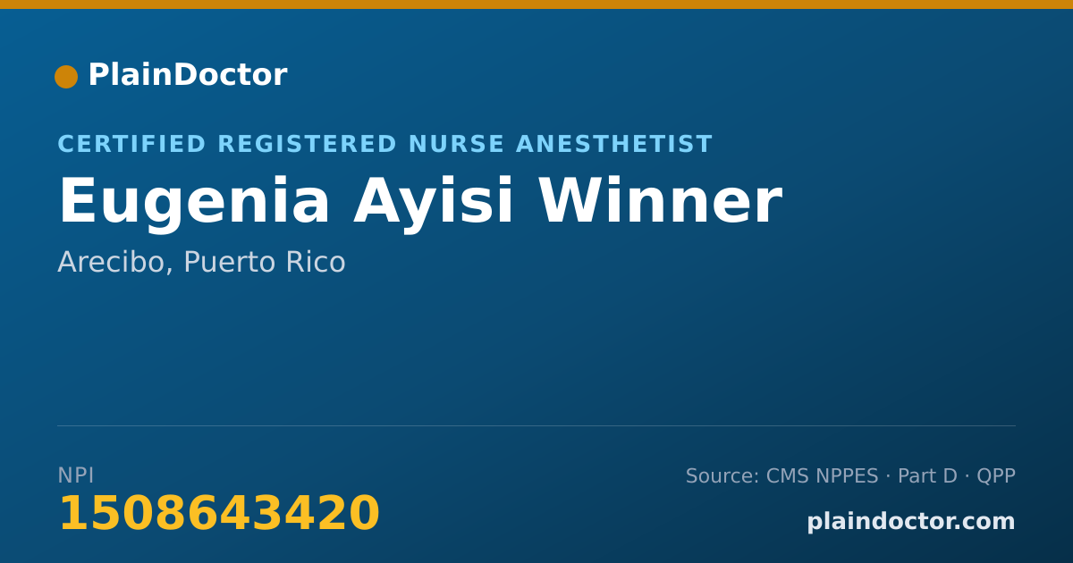 Shareable card for Eugenia Ayisi Winner - Certified Registered Nurse Anesthetist, Arecibo, PR