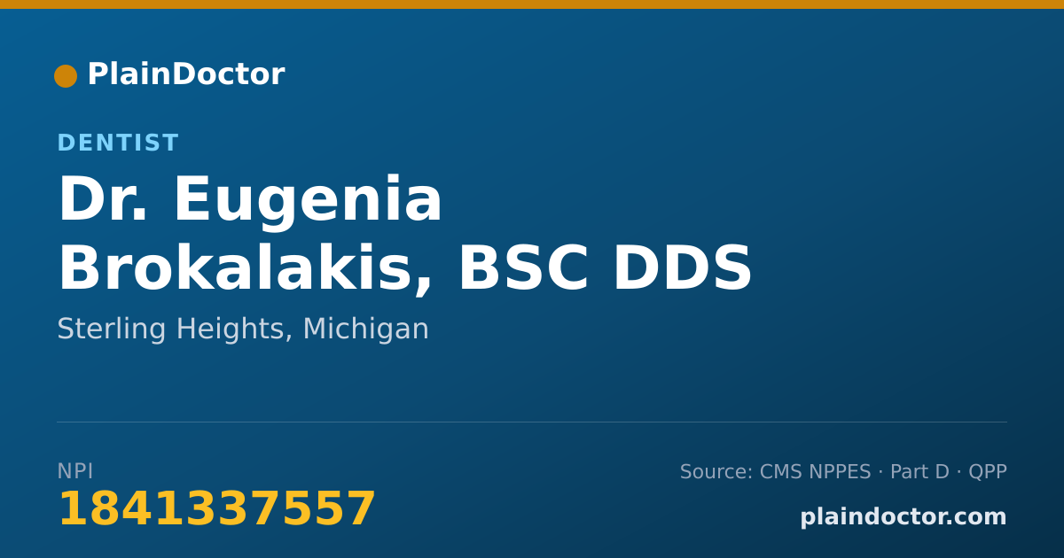Shareable card for Eugenia Brokalakis, BSC DDS - Dentist, Sterling Heights, MI