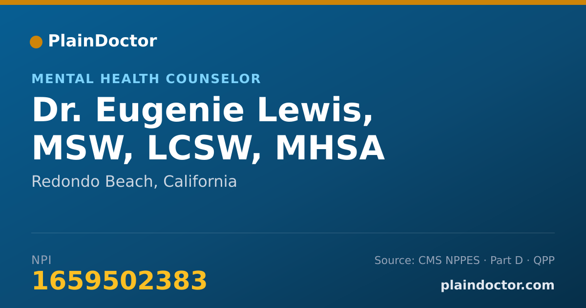 Shareable card for Eugenie Lewis, MSW, LCSW, MHSA - Mental Health Counselor, Redondo Beach, CA