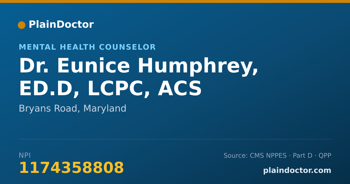 Shareable card for Eunice Humphrey, ED.D, LCPC, ACS - Mental Health Counselor, Bryans Road, MD