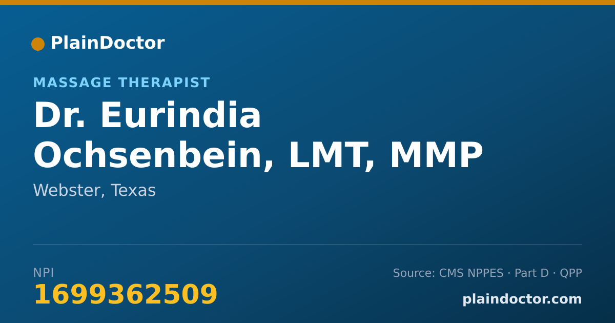 Shareable card for Eurindia Ochsenbein, LMT, MMP - Massage Therapist, Webster, TX