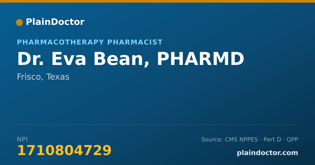 Shareable card for Eva Bean, PHARMD - Pharmacotherapy Pharmacist, Frisco, TX