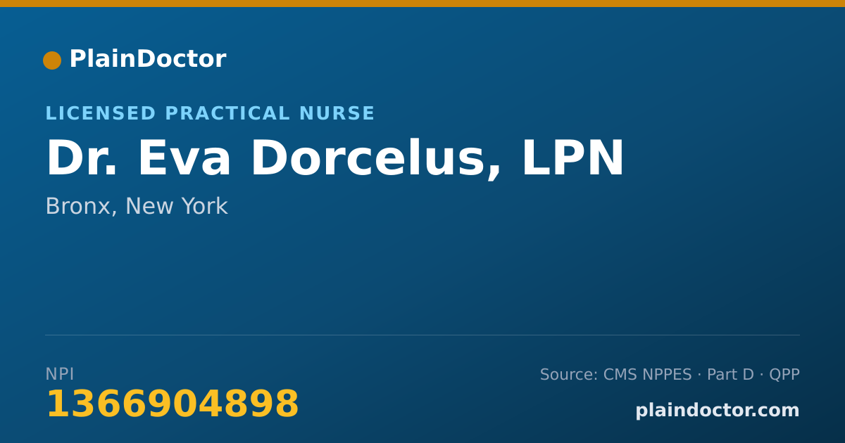 Shareable card for Eva Dorcelus, LPN - Licensed Practical Nurse, Bronx, NY