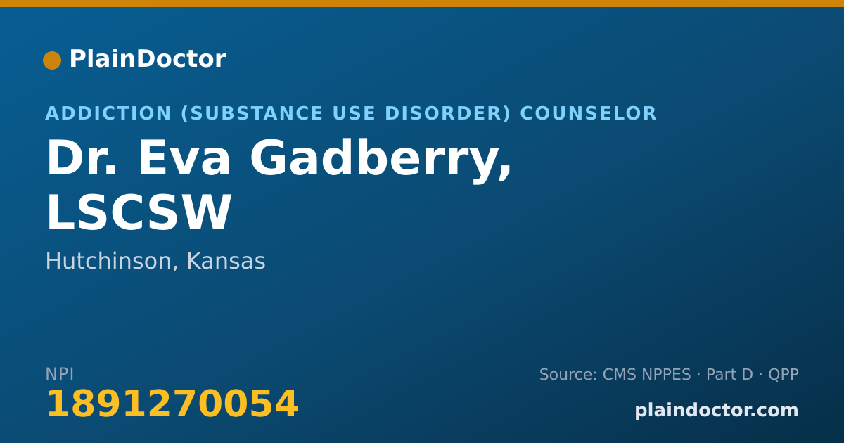 Shareable card for Eva Gadberry, LSCSW - Addiction (Substance Use Disorder) Counselor, Hutchinson, KS