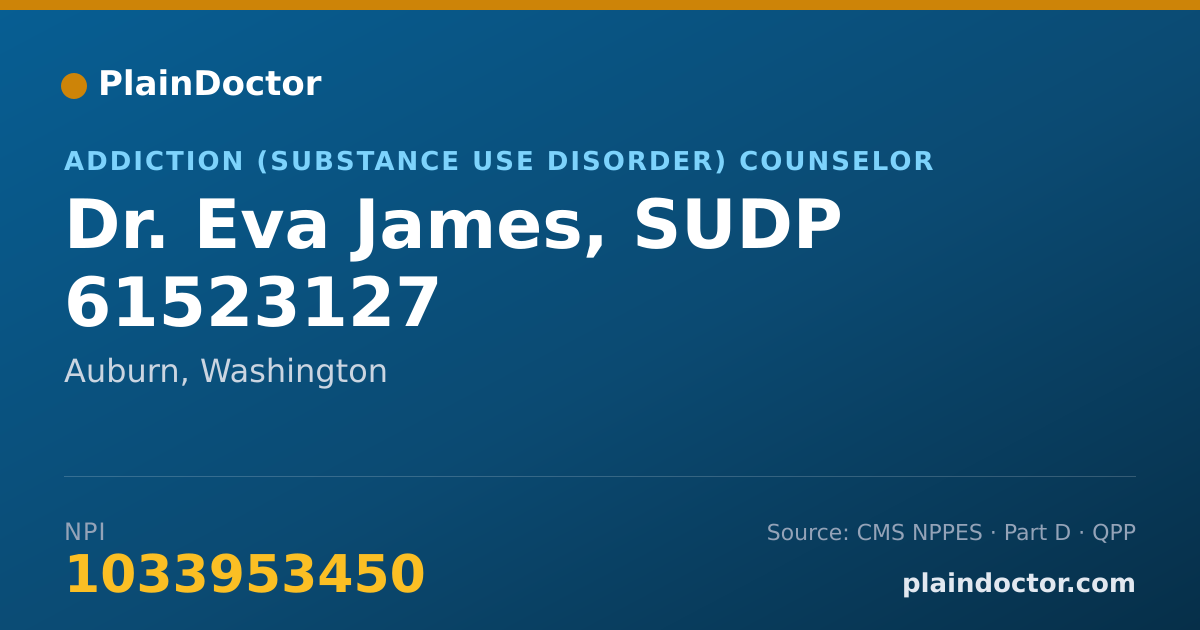 Shareable card for Eva James, SUDP 61523127 - Addiction (Substance Use Disorder) Counselor, Auburn, WA