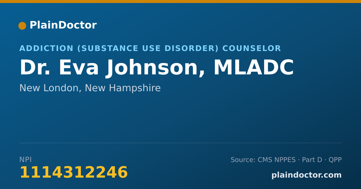 Shareable card for Eva Johnson, MLADC - Addiction (Substance Use Disorder) Counselor, New London, NH