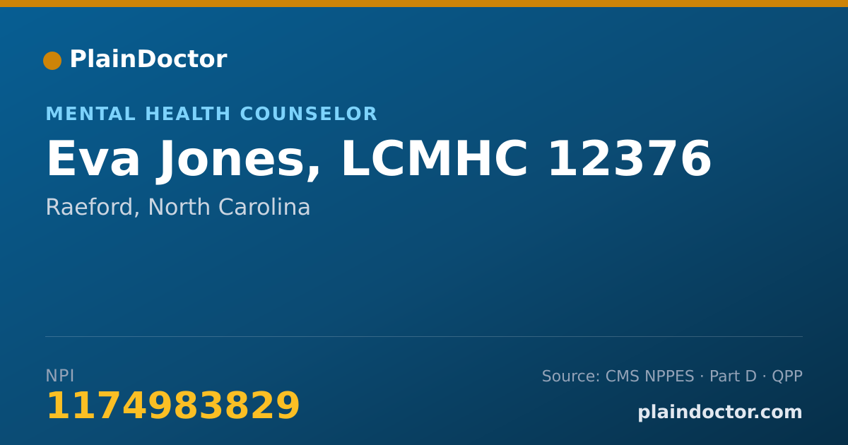 Shareable card for Eva Jones, LCMHC 12376 - Mental Health Counselor, Raeford, NC