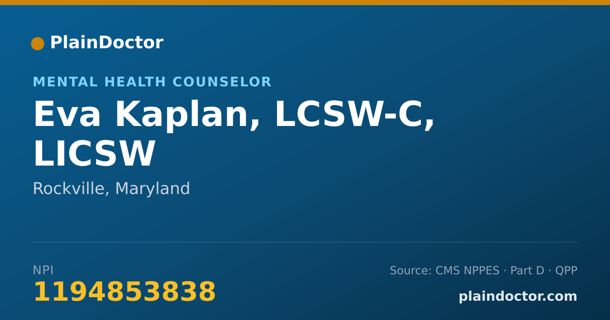 Shareable card for Eva Kaplan, LCSW-C, LICSW - Mental Health Counselor, Rockville, MD