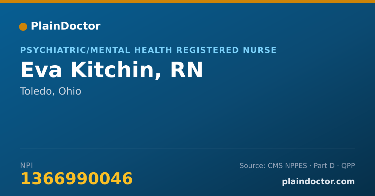 Shareable card for Eva Kitchin, RN - Psychiatric/Mental Health Registered Nurse, Toledo, OH