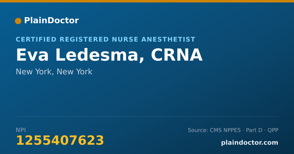 Shareable card for Eva Ledesma, CRNA - Certified Registered Nurse Anesthetist, New York, NY