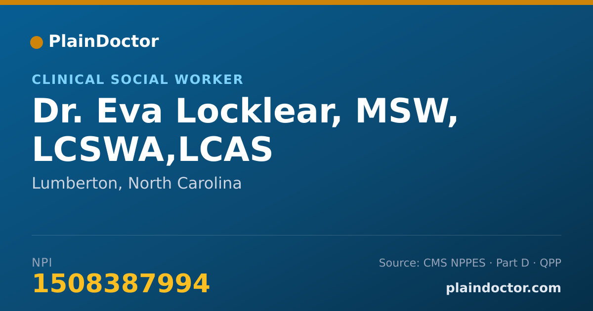 Shareable card for Eva Locklear, MSW, LCSWA,LCAS - Clinical Social Worker, Lumberton, NC