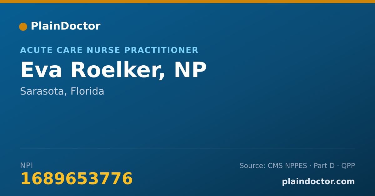 Shareable card for Eva Roelker, NP - Acute Care Nurse Practitioner, Sarasota, FL