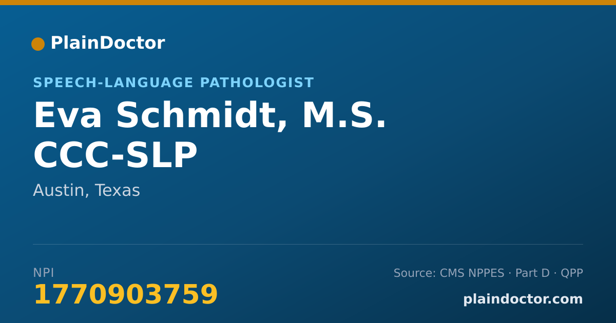 Shareable card for Eva Schmidt, M.S. CCC-SLP - Speech-Language Pathologist, Austin, TX