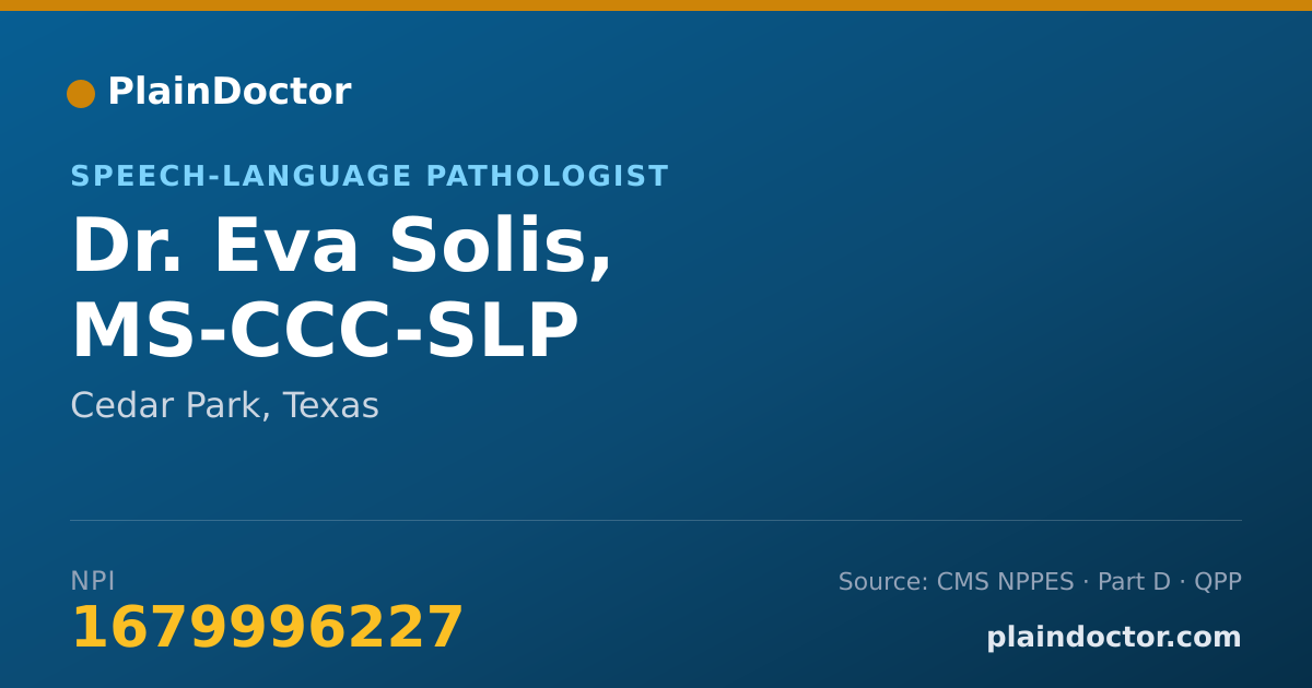 Shareable card for Eva Solis, MS-CCC-SLP - Speech-Language Pathologist, Cedar Park, TX