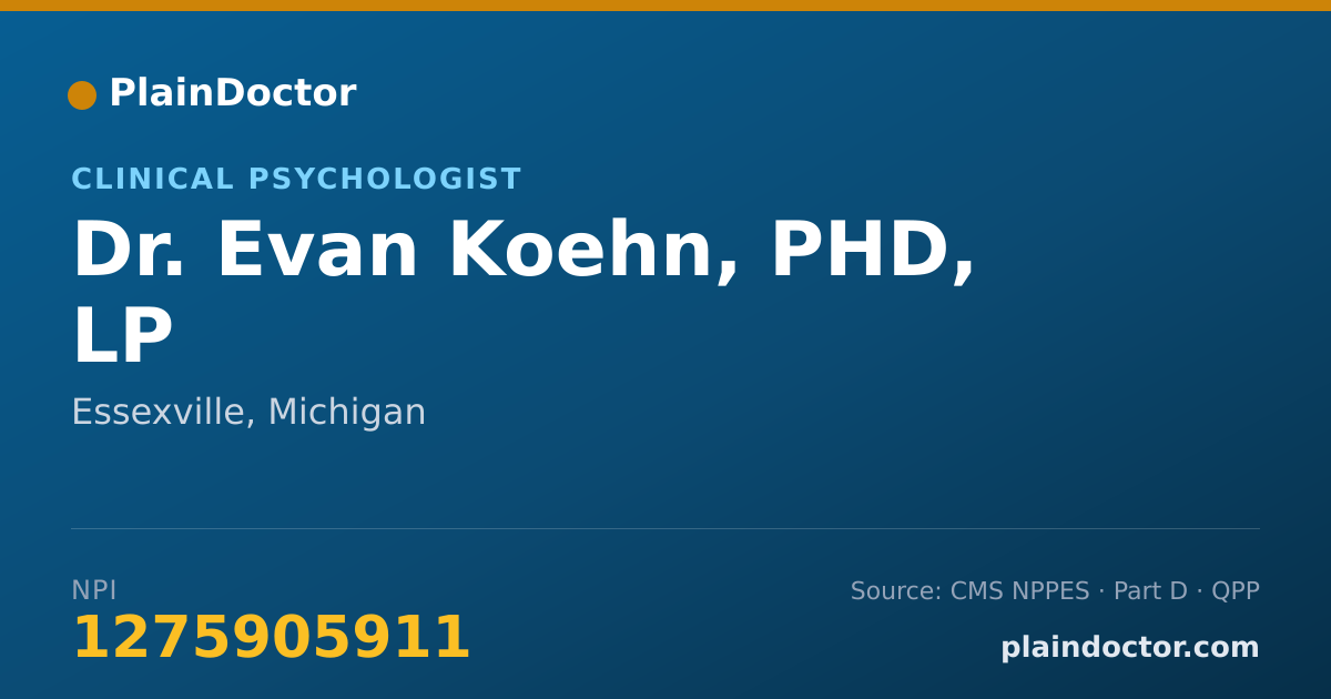 Shareable card for Evan Koehn, PHD, LP - Clinical Psychologist, Essexville, MI