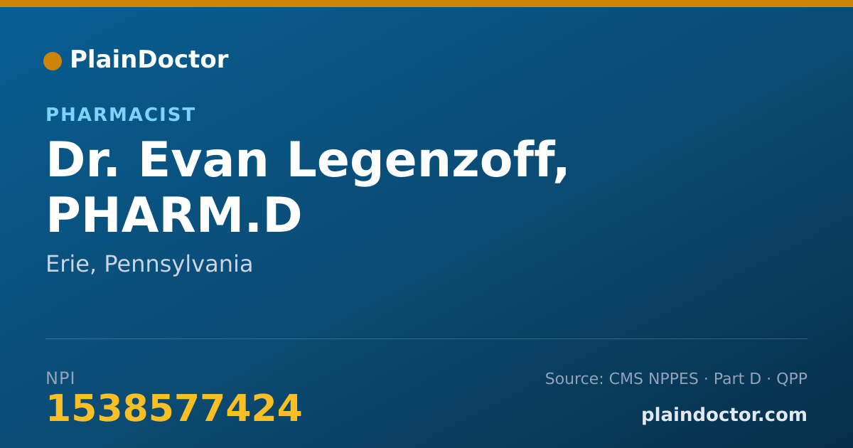 Shareable card for Evan Legenzoff, PHARM.D - Pharmacist, Erie, PA