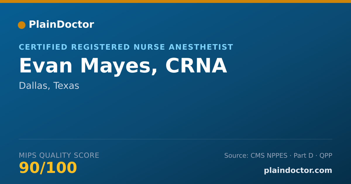 Shareable card for Evan Mayes, CRNA - Certified Registered Nurse Anesthetist, Dallas, TX