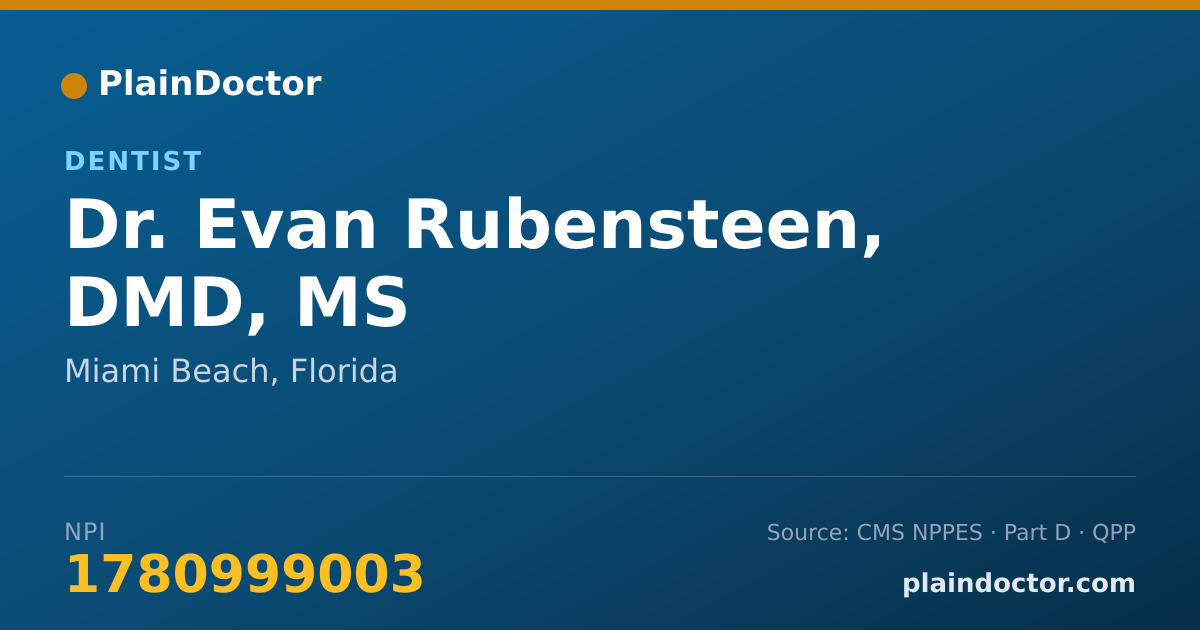 Shareable card for Evan Rubensteen, DMD, MS - Dentist, Miami Beach, FL