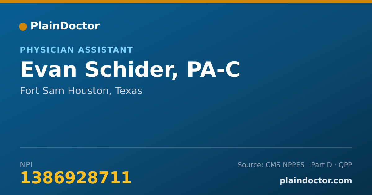 Shareable card for Evan Schider, PA-C - Physician Assistant, Fort Sam Houston, TX
