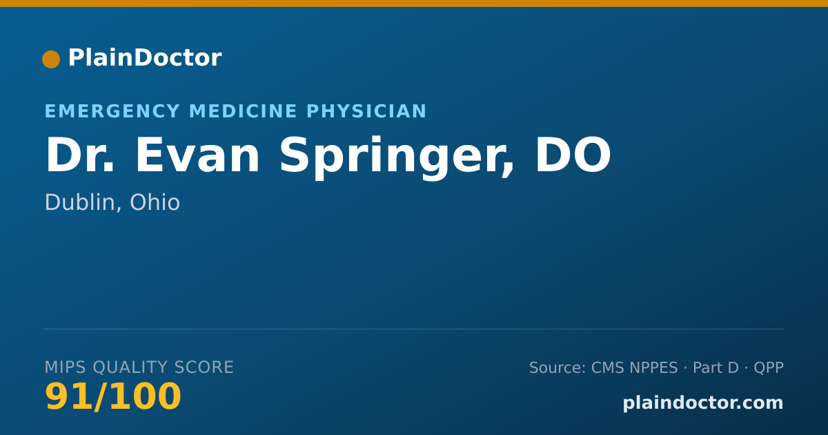 Shareable card for Evan Springer, DO - Emergency Medicine Physician, Dublin, OH