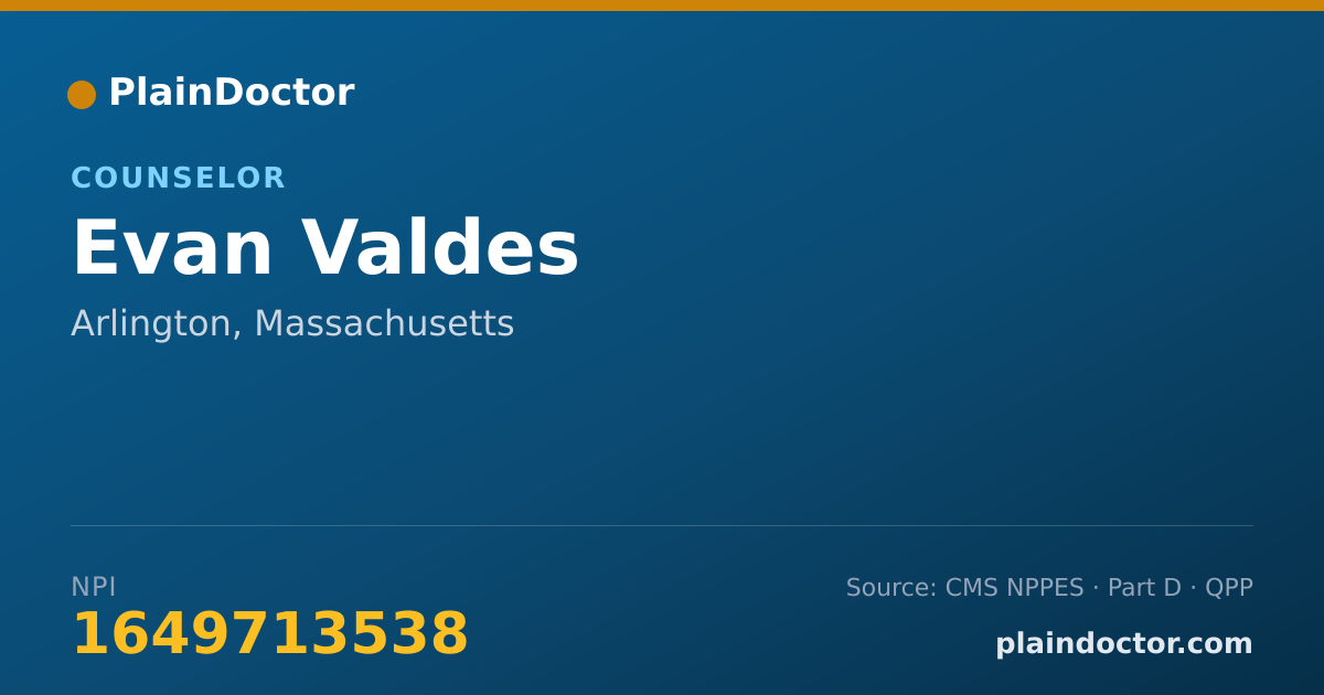 Shareable card for Evan Valdes - Counselor, Arlington, MA