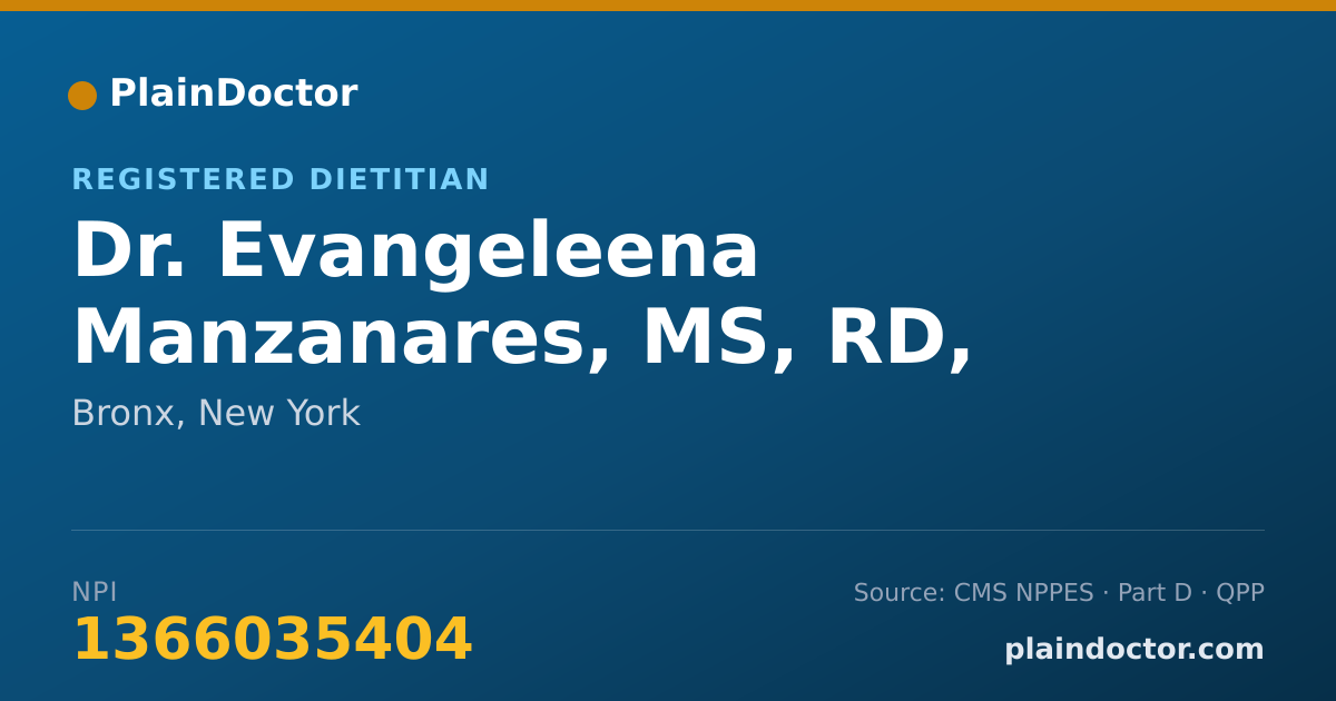 Shareable card for Evangeleena Manzanares, MS, RD, CDN - Registered Dietitian, Bronx, NY