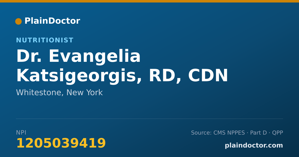 Shareable card for Evangelia Katsigeorgis, RD, CDN - Nutritionist, Whitestone, NY