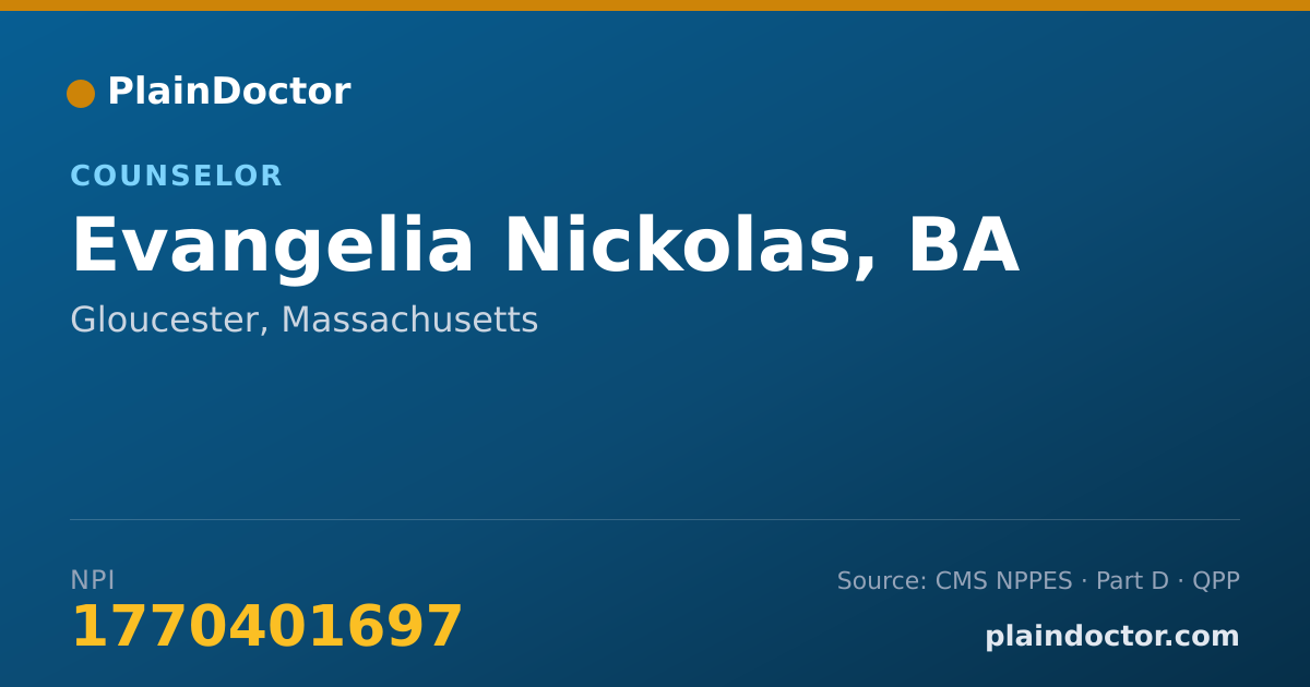 Shareable card for Evangelia Nickolas, BA - Counselor, Gloucester, MA