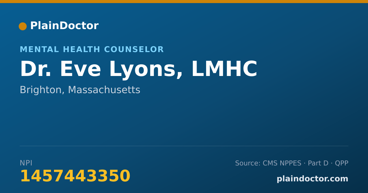 Shareable card for Eve Lyons, LMHC - Mental Health Counselor, Brighton, MA