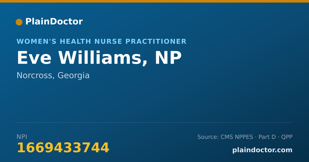 Shareable card for Eve Williams, NP - Women's Health Nurse Practitioner, Norcross, GA