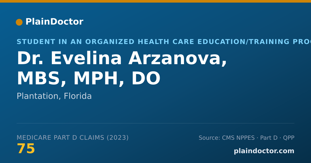 Shareable card for Evelina Arzanova, MBS, MPH, DO - Student in an Organized Health Care Education/Training Program, Plantation, FL