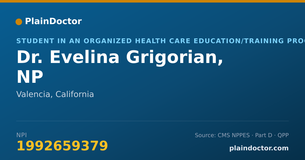 Shareable card for Evelina Grigorian, NP - Student in an Organized Health Care Education/Training Program, Valencia, CA