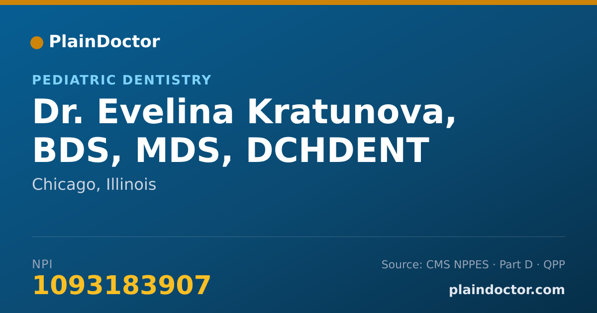 Shareable card for Evelina Kratunova, BDS, MDS, DCHDENT - Pediatric Dentistry, Chicago, IL