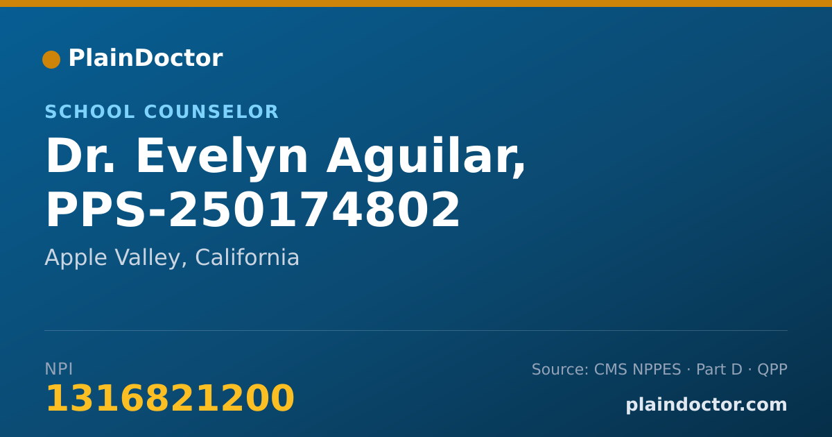 Shareable card for Evelyn Aguilar, PPS-250174802 - School Counselor, Apple Valley, CA