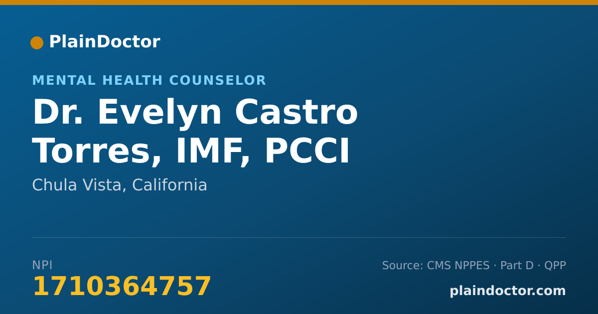 Shareable card for Evelyn Castro Torres, IMF, PCCI - Mental Health Counselor, Chula Vista, CA
