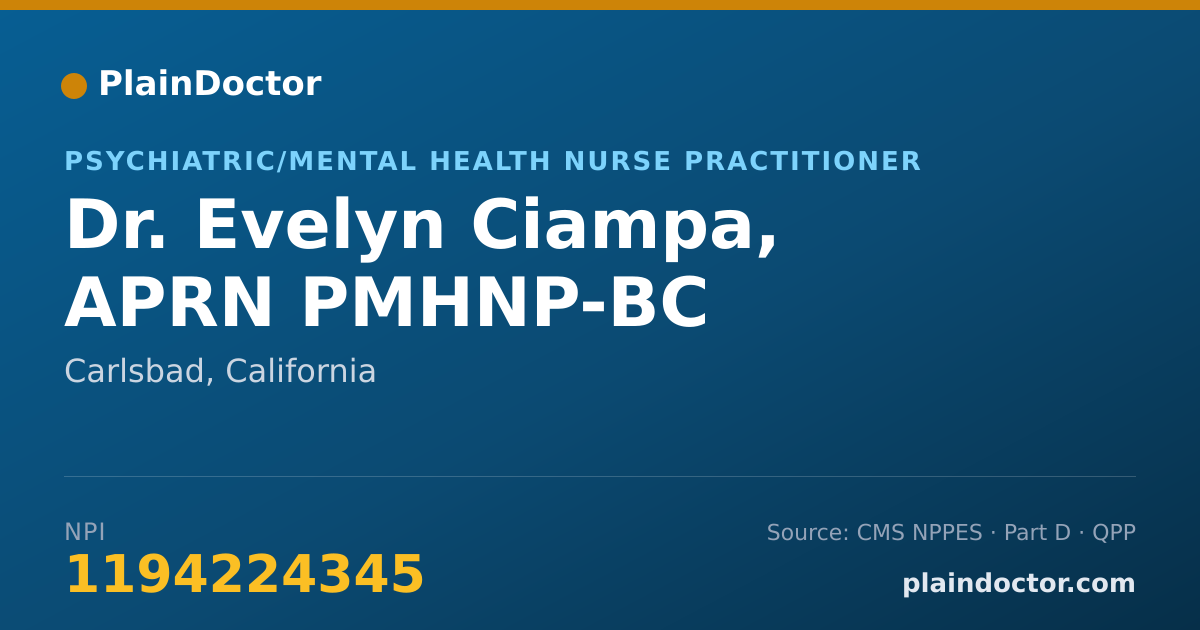 Shareable card for Evelyn Ciampa, APRN PMHNP-BC - Psychiatric/Mental Health Nurse Practitioner, Carlsbad, CA