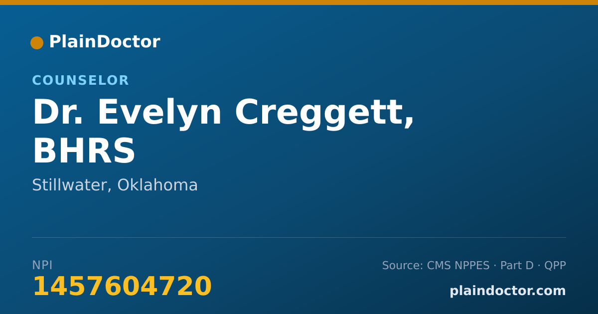 Shareable card for Evelyn Creggett, BHRS - Counselor, Stillwater, OK