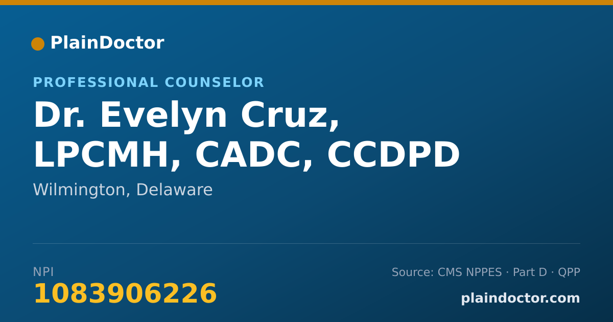 Shareable card for Evelyn Cruz, LPCMH, CADC, CCDPD - Professional Counselor, Wilmington, DE