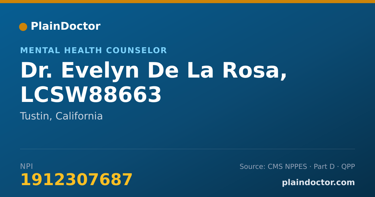 Shareable card for Evelyn De La Rosa, LCSW88663 - Mental Health Counselor, Tustin, CA
