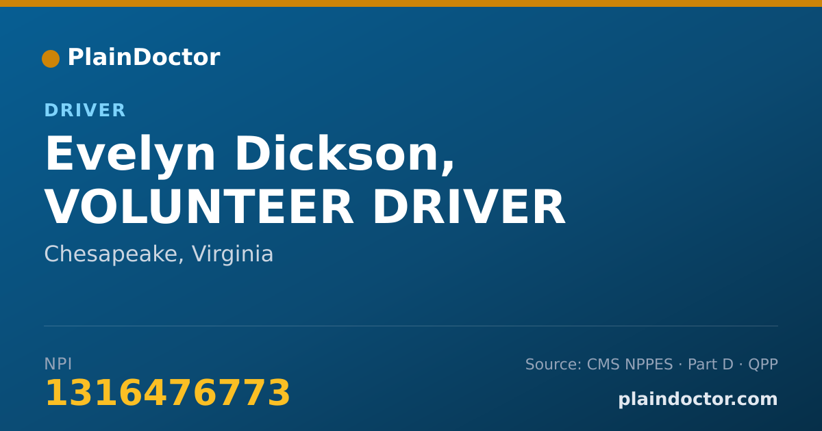 Shareable card for Evelyn Dickson, VOLUNTEER DRIVER - Driver, Chesapeake, VA