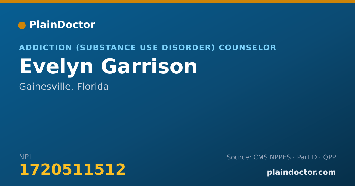 Shareable card for Evelyn Garrison - Addiction (Substance Use Disorder) Counselor, Gainesville, FL