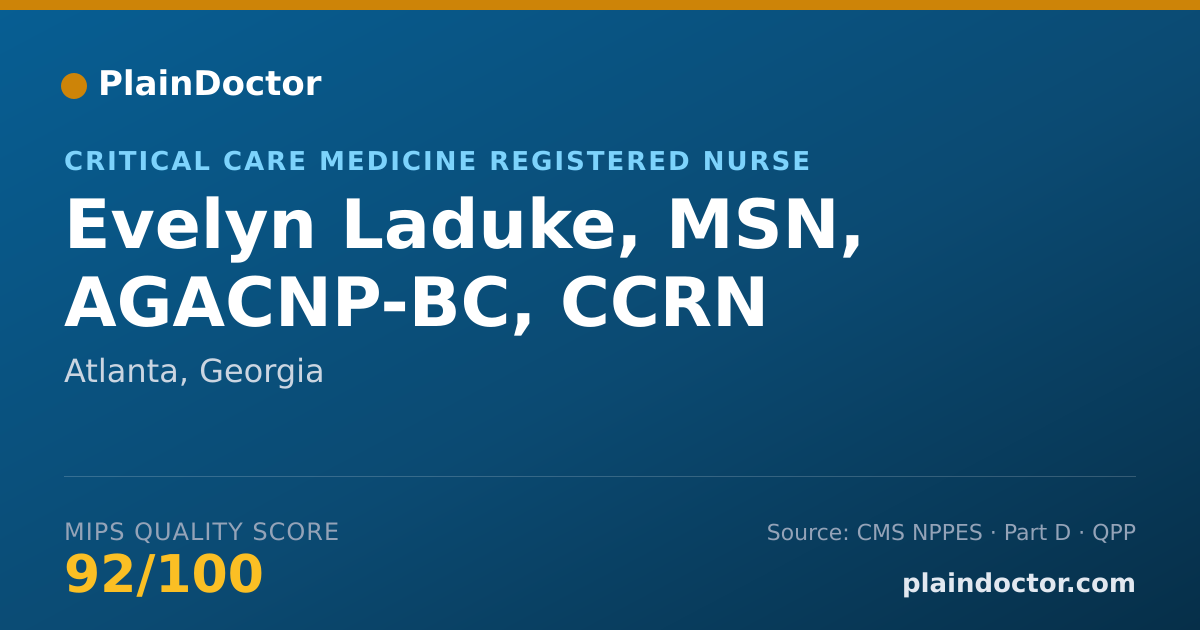 Shareable card for Evelyn Laduke, MSN, AGACNP-BC, CCRN - Critical Care Medicine Registered Nurse, Atlanta, GA