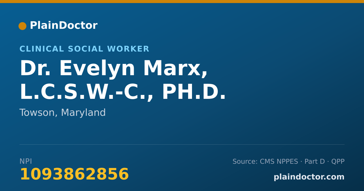 Shareable card for Evelyn Marx, L.C.S.W.-C., PH.D. - Clinical Social Worker, Towson, MD