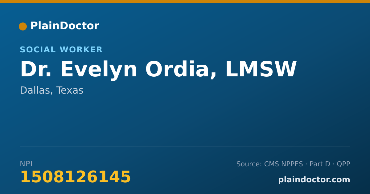Shareable card for Evelyn Ordia, LMSW - Social Worker, Dallas, TX