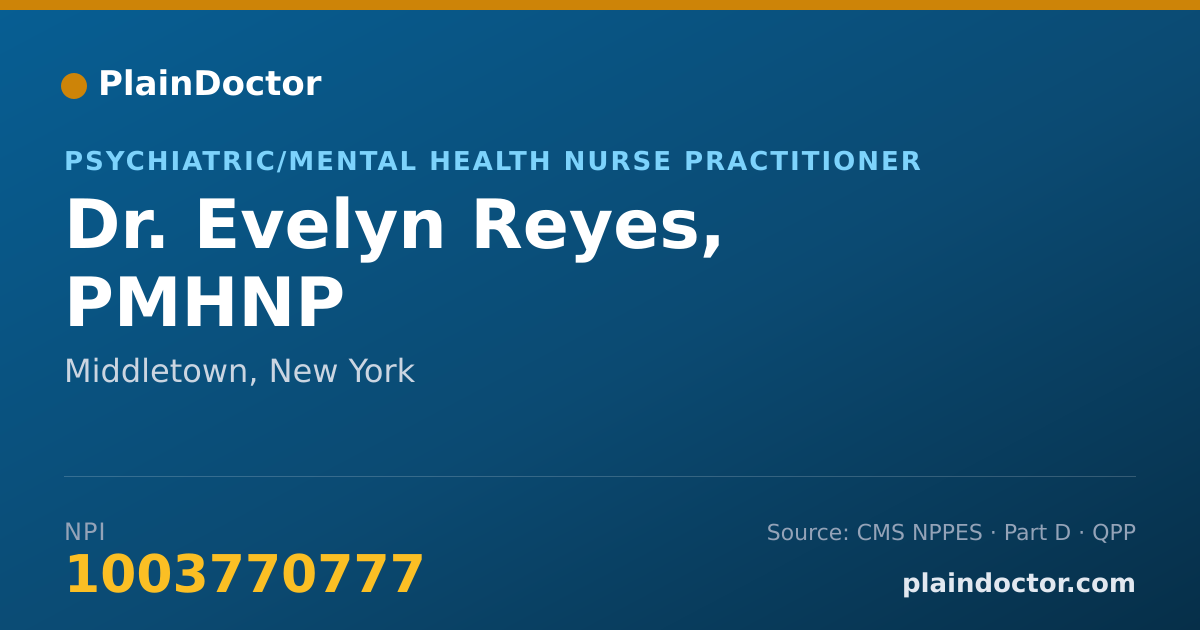 Shareable card for Evelyn Reyes, PMHNP - Psychiatric/Mental Health Nurse Practitioner, Middletown, NY
