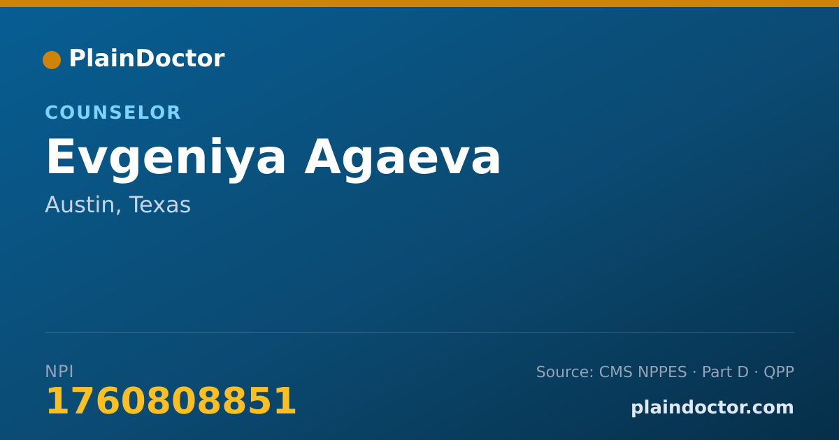 Shareable card for Evgeniya Agaeva - Counselor, Austin, TX