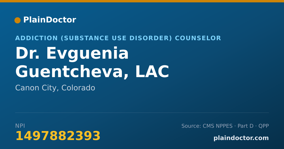 Shareable card for Evguenia Guentcheva, LAC - Addiction (Substance Use Disorder) Counselor, Canon City, CO