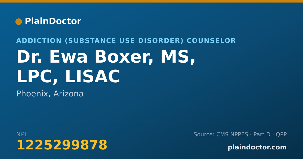 Shareable card for Ewa Boxer, MS, LPC, LISAC - Addiction (Substance Use Disorder) Counselor, Phoenix, AZ