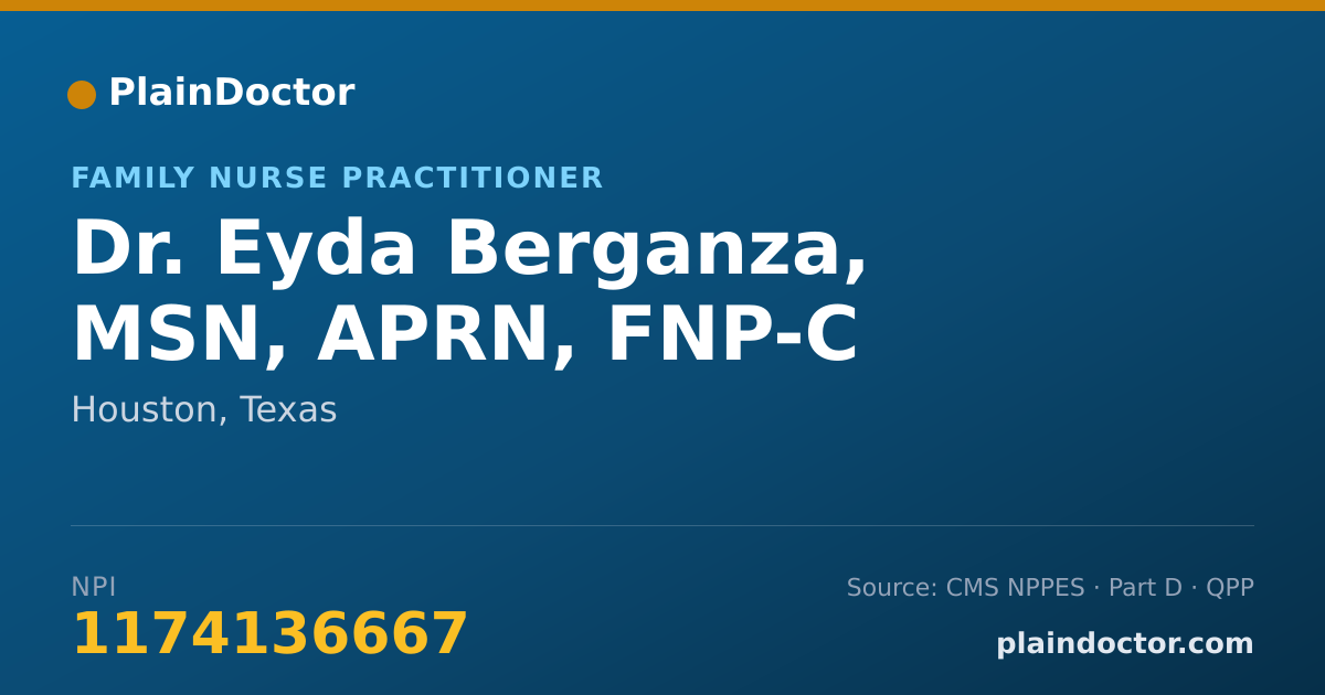 Shareable card for Eyda Berganza, MSN, APRN, FNP-C - Family Nurse Practitioner, Houston, TX
